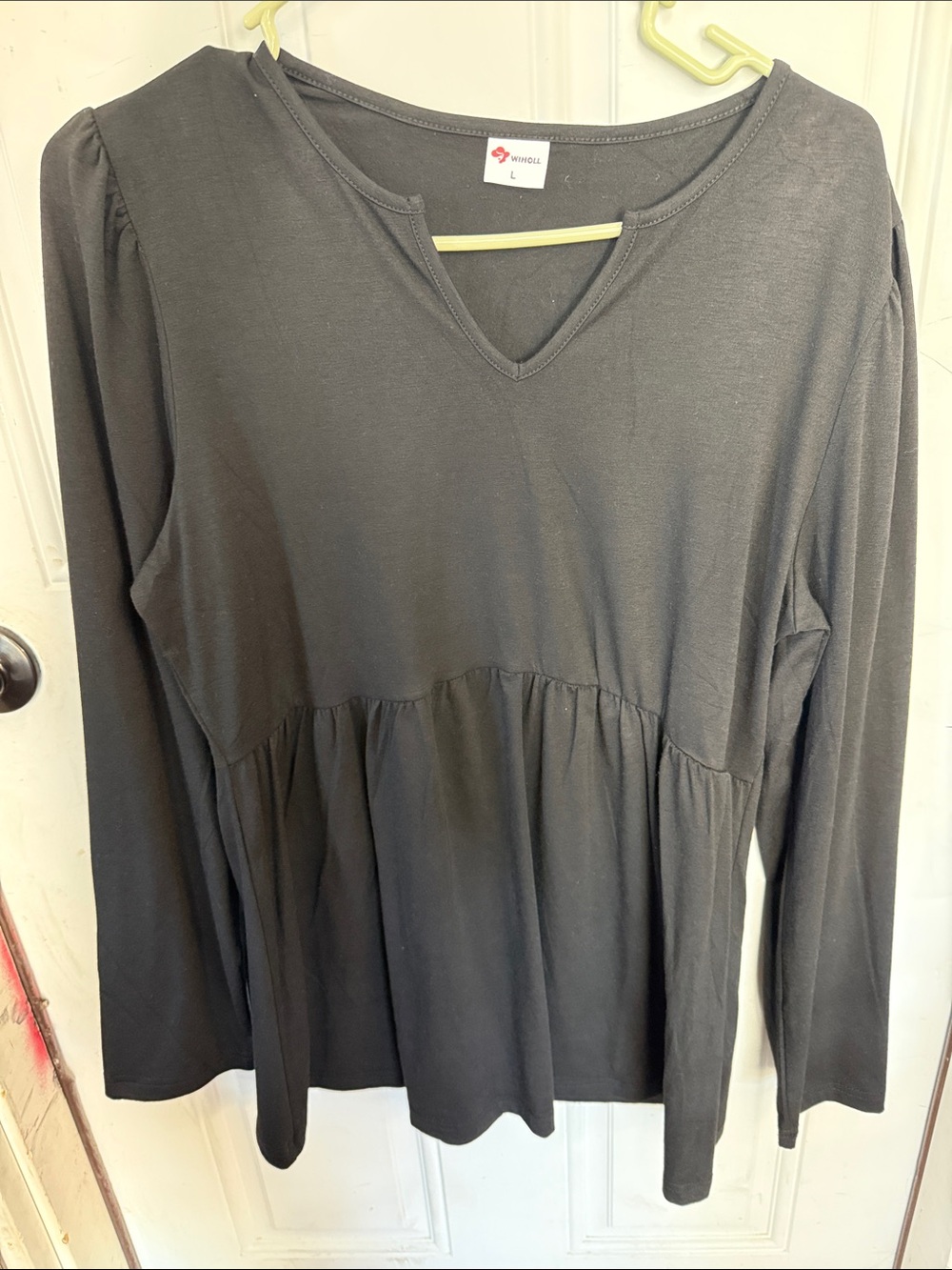 Women's Black Long-Sleeve Peplum Top by Wonder Nation - L